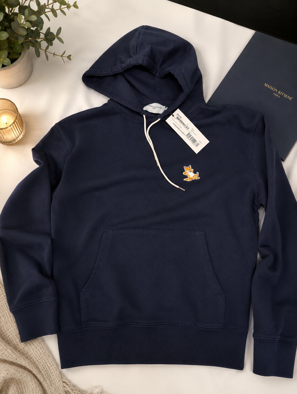 Maison Kitsuné Paris navy blue hoodie with fox patch, new with tags